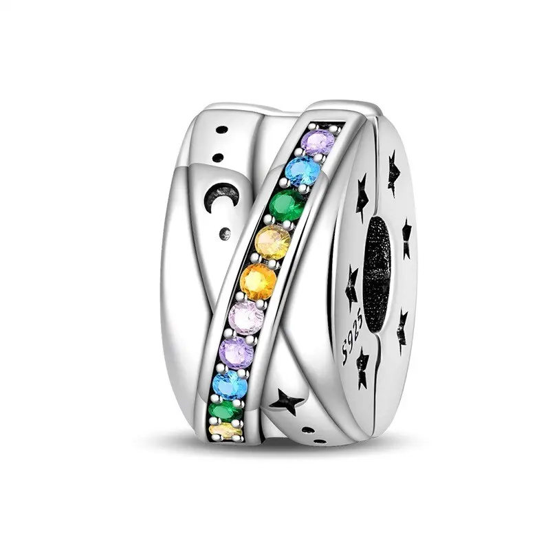 925 Sterling Silver Cosmic Orbit Clip Charm, Dangling Star Bling Pendant Stopper Spacer Bead for Women's Bracelets