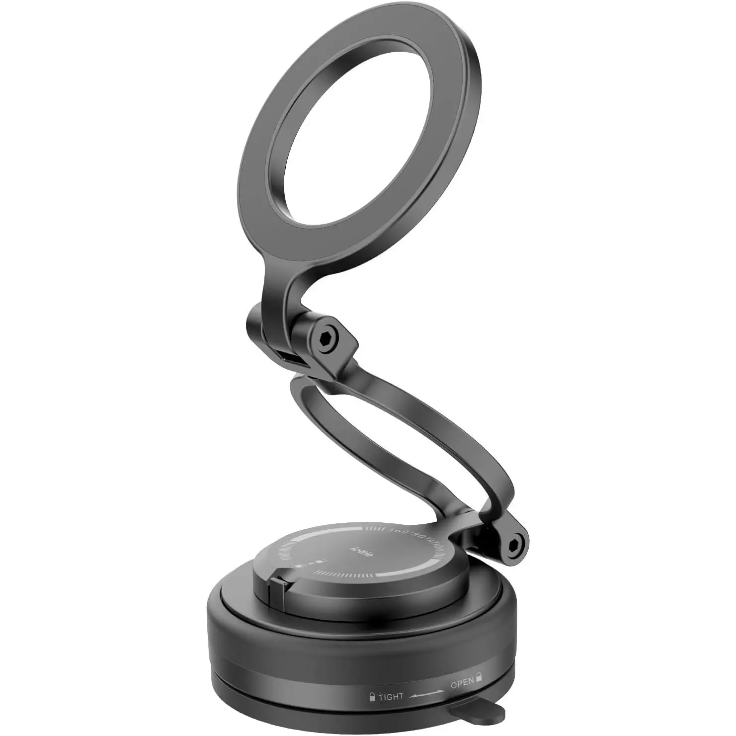 iOttie iTap 3 Magnetic Car Phone Mount - Matte Black, Powerful Vacuum Suction, MagSafe Foldable, 4-Axis Adjustability, Long-Lasting Durability, Dashboard/Windshield Mount, Metal Ring, Hands-Free Driving for iPhone 12-17 MagSafe Devices