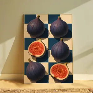 Fig Wall Art Print, Mediterranean Kitchen Decor, Checkerboard Art, Fruit Poster, Preppy Print, Modern Fruit Wall Art, Dining Room
