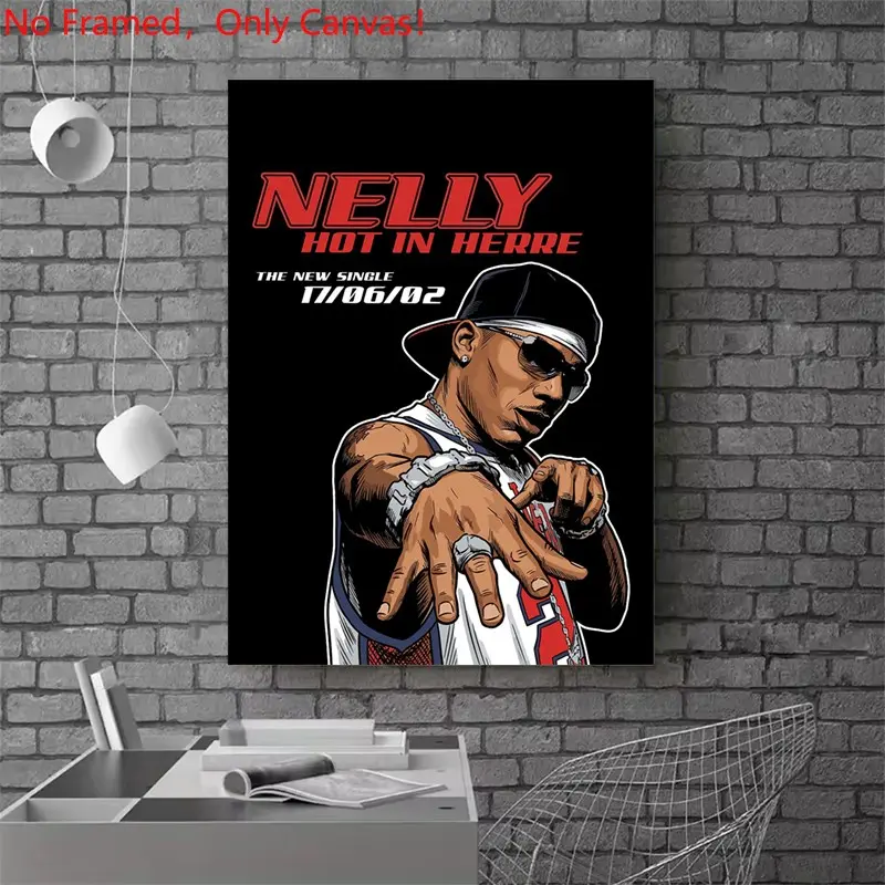 1 piece/set frameless canvas painting print poster, Popular hip-hop culture Characters realism art，Nelly 'Hot in Herre' Single，a perfect gift for Rap Music loves, ideal gift for bedroom, living room, dorm hallway, kitchen, mural, wall decoration, room dec