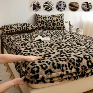 Faux Rabbit Fur Leopard, Tiger & Butterfly Fitted Sheet 3-Piece Set – Luxurious, Soft & Warm Solid Color Bedding, Premium Set (Includes 1 Fitted Sheet + 1/2 Pillowcases), All-Season, Perfect for Bedroom, Dorm, Sofa, Cozy Christmas Gift