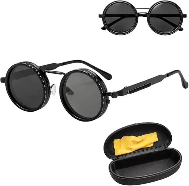 Adjustable Polarized Sunglasses UV400 Outdoor Shades, 1-9 Gear Manual Dimming Punk Round Metal Frame for Fishing, Driving, and Winter Travel Use