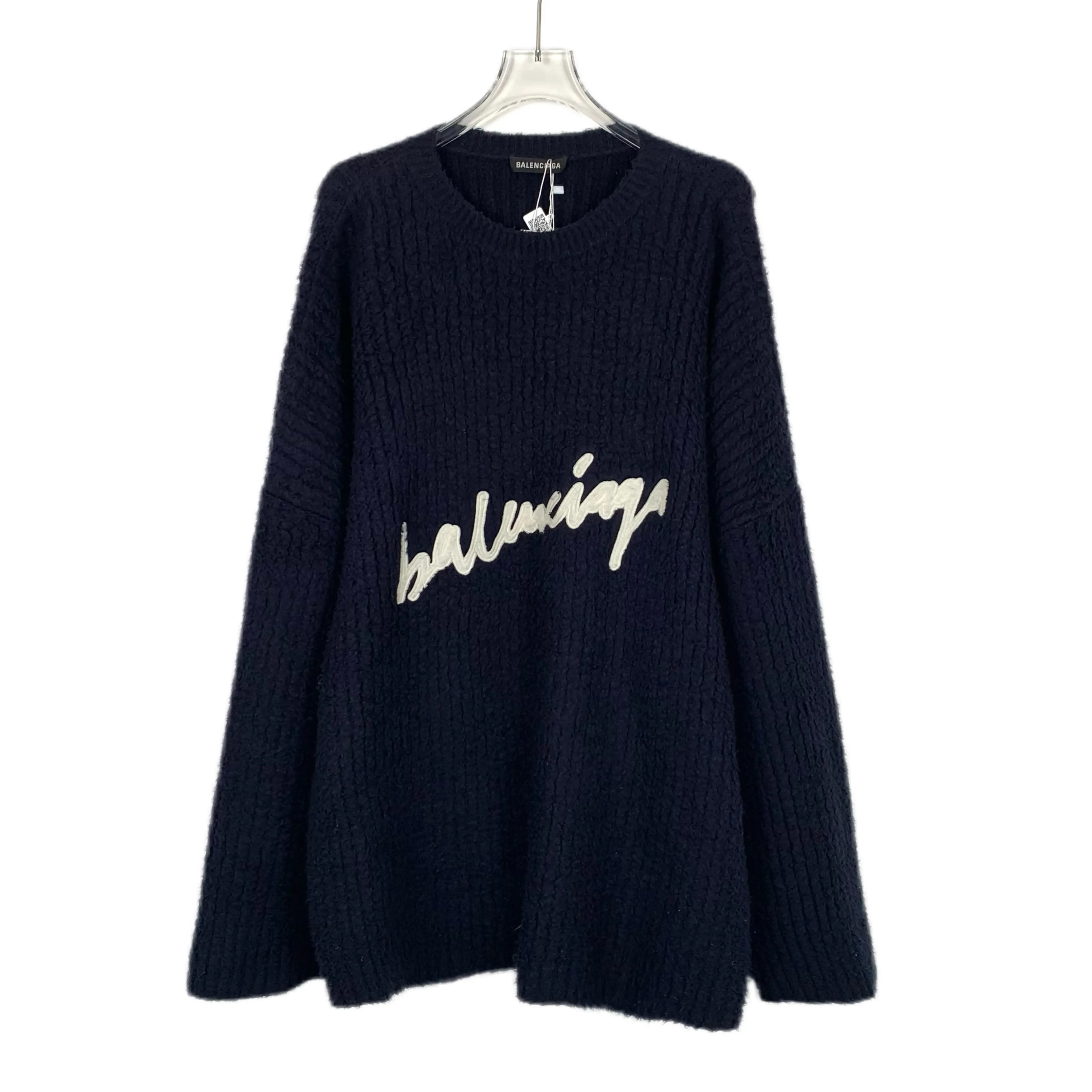 CALUXA- Balenciaga Dark Blue Logo Cotton Knit Sweater Size 34