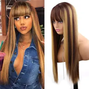 HAIR POP  24 Inch Honey Blonde Highlight Straight Wigs for Women, Gorgeous Fluffy black Wig synthetic heat resistant Matte fiber Wigs for Party, Daily, Back To School FallforBirhdaGifts,Valntine'sDay
