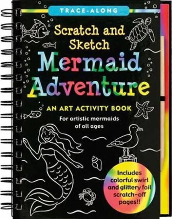 Used Scratch & Sketch Mermaid Adventure Tracing Coloring Book - Peter Pauper Press Inc., Spiral-Bound English 8-1/2 in High Scratch Art Activity Book for 5 and Up, School & Educational Supplies