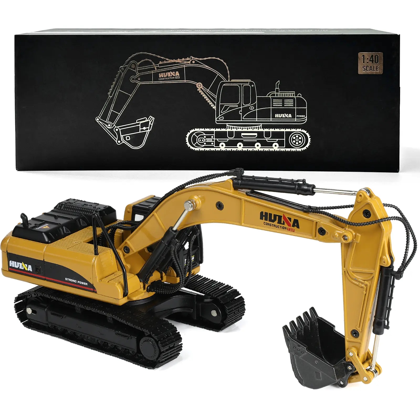 1/40 Scale Diecast Metal Excavator Model, 360° Rotating Movable Arm, Gift Box-Packaged Remote Control Toy for Men (Toys & Hobbies Category), Diecast Metal Model, Remote Control Digger, Construction