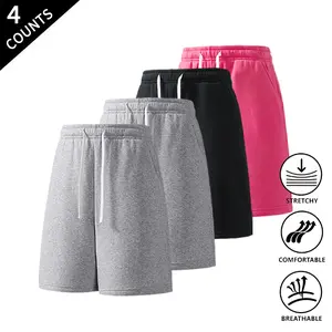 4-Pack Men’s Summer Vibes Solid Color Casual Shorts, Loose Fit, Elastic Waist, Breathable, for Everyday Wear and Workouts