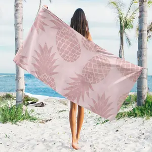 1PC Pink Pineapple Print Beach Towel - High-Quality Oversized Bath Towel Digital Print Square Design Perfect Wedding Gift for Newlyweds Also Ideal as Beach Towel Large Shawl for Pool Camping  Travel