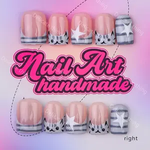 Delicatething Y2K Style Handmade Nail Art Design Set, 10 Fingers, XS-S-L Sizes, Perfect for Parties, Includes Jelly Glue, Crystal Stick, File