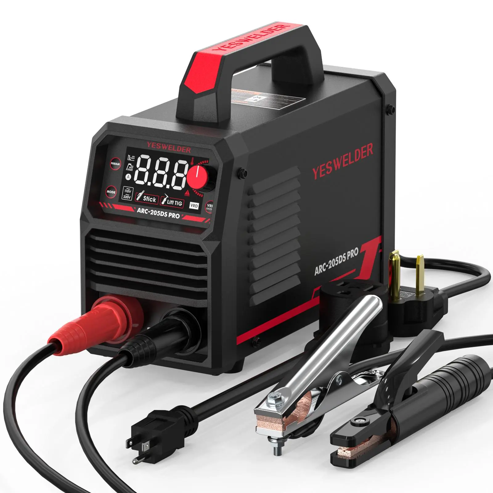 YESWELDER ARC-205DS-PRO 205Amp Stick Welder with Lift TIG, 110/220V Dual Voltage MMA Welding Machine, Hot Start, Arc Force, Anti-Stick & VRD