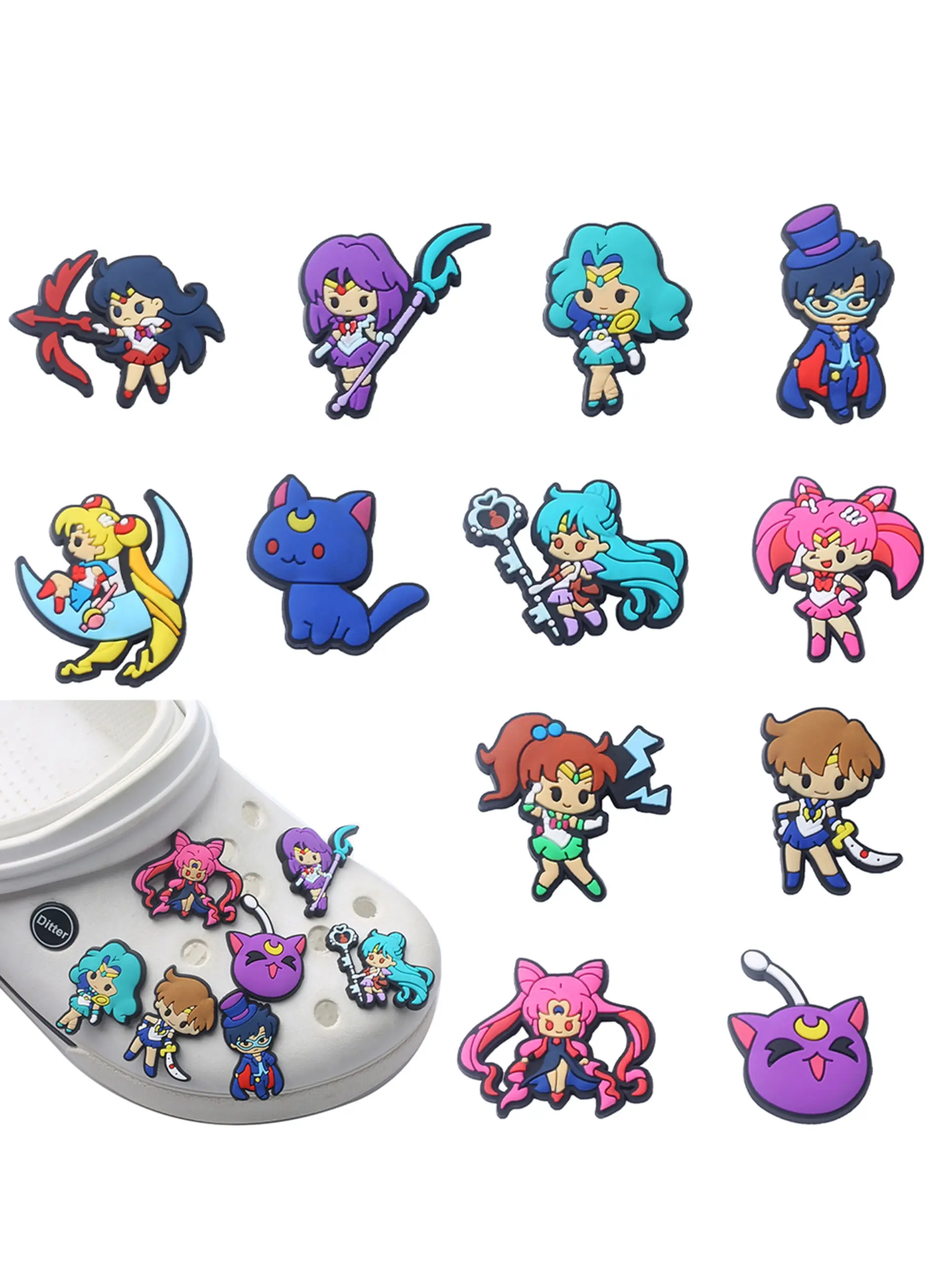 12pcs cartoon girl series PVC shoe accessories, Shoe Charm, suitable for slippers and sandals, DIY fashion decoration, perfect gift for friends, Decorative Shoe Accessories