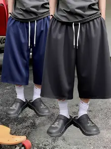 Men's Casual 3/4 Length Pants, Capri Sweatpants, Color Solid Drawstring Stylish Sports Bottoms, Essential Street Fashion for Running & Camping