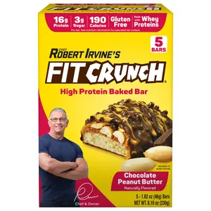 FITCRUNCH Chocolate Peanut Butter, High Protein Baked Bar, 16g Protein, 5 Count 8.10 Ounce