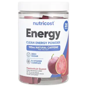 Nutricost Energy, Clean Energy Powder, Passionfruit Guava, 20 Stick Packs, 0.18 oz (5 g) Each
