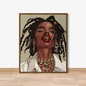 Unframed, Room Decor, Close-up Portrait with Dreadlocks, Black Girl Wall Art - Bold African American Art Print, Gold Jewelry, Modern Black Art