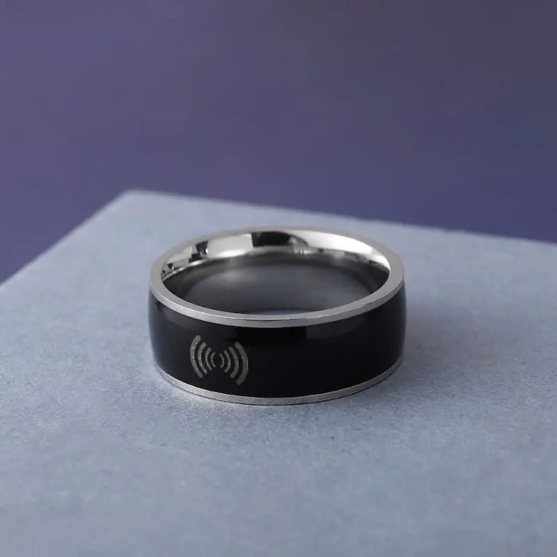 New trendy European and American cross-border black technology stainless steel jewelry NFC smart ring, black full ring