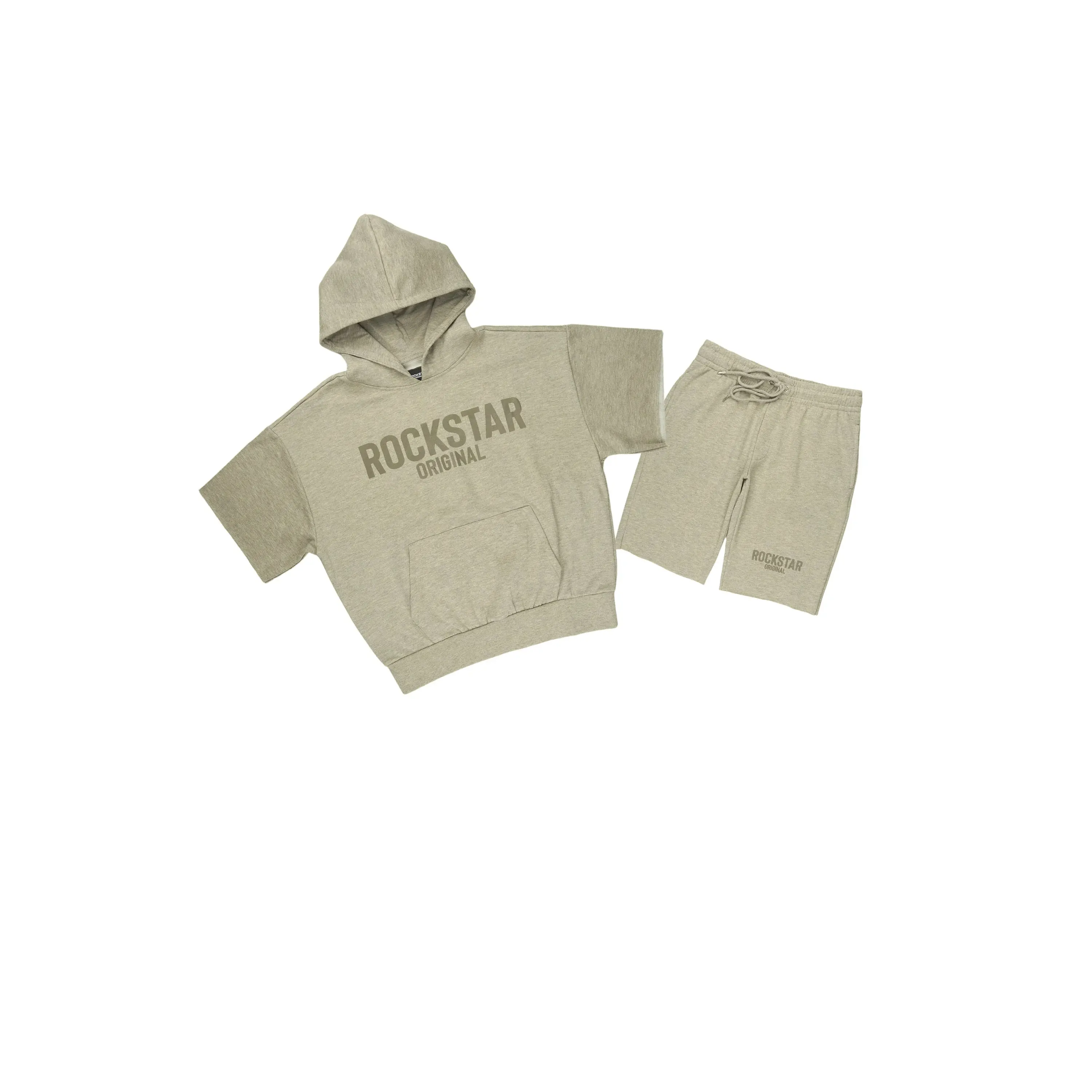 Sana Dark Oatmeal Cut Sleeve Hoodie Short Set