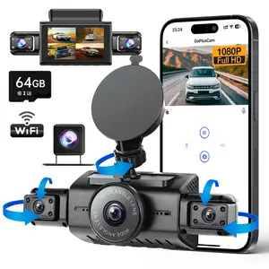 4-Lens Car Camera with 64GB Memory Card, Car DVR 3.0 Inch Night View Car Recorder, Wifi Car Dashcam, 1 Set 360° Swivel Camera, Car Accessories