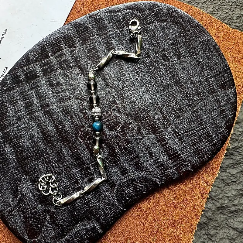 Mobius Link Beaded Bracelet For Couples, Smoky Quartz & Blue Tiger Eye Mixed Chain Wristband, Y2K Hip Hop Unisex Stacking Jewelry, Unique Designer Semi Transparent Stone Bracelet, Adjustable Stainless Steel Matching Accessory