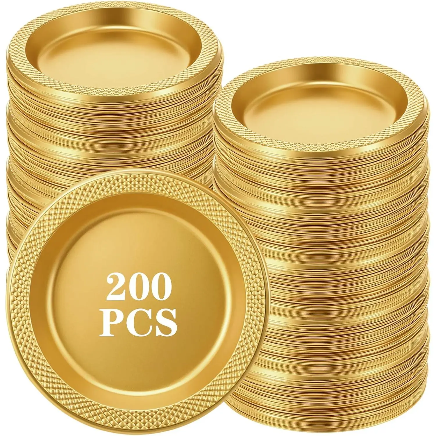 200-Piece Gold Plastic Disposable Dessert Plates Set, 6-Inch Round Heavy-Duty Pack for Wedding, Birthday Party, Picnic