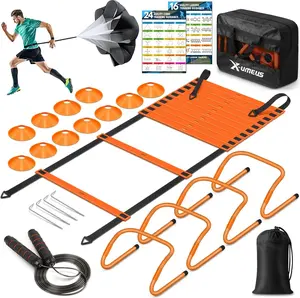 Agility Ladder Speed Training Equipment Set-20Ft Agility Ladder,12 Soccer Cones,4 Hurdles, Jump Rope, Running Parachute| Basketball Football Soccer Training Equipment for Kids Youth Adults