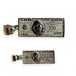 925 Sterling Silver 100 Dollar Bill Pendant – Diamond Cut