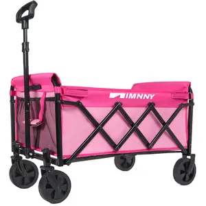 Collapsible Wagon with Wheels, Lightweight Utility Camping Wagons Carts Foldable with 360lbs Weight Capacity, Carts with Cup Holders for Garden, Sports, Grocery, Shopping