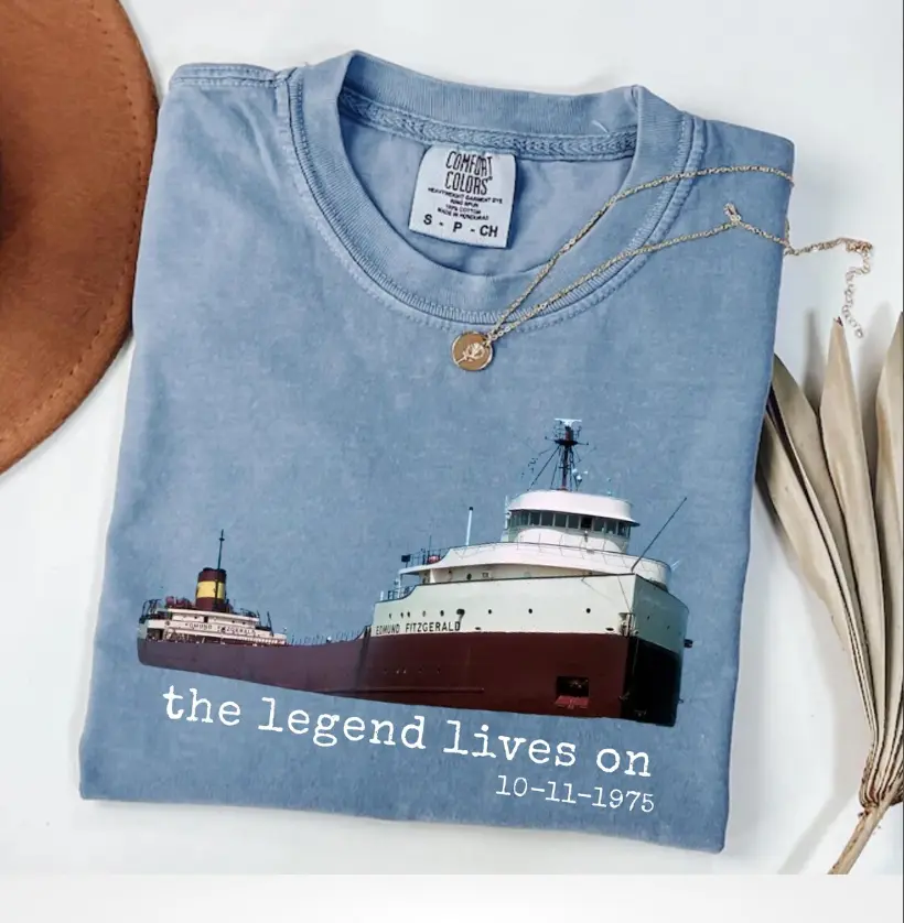 Comfort Colors Vintage Edmund Fitzgerald T-Shirt – November 10, 1975 Great Lakes Shipwreck Art Tee