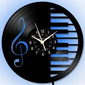 Vinyl Wall Clock with Piano Keys, Retro Rock Record Design, Perfect Gift for Music Lovers & Men, Ideal for Bedroom/living Room Decor