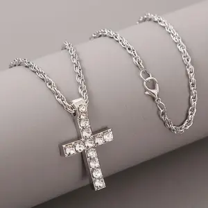Silver Cross Chain Necklace for Men Women - Iced Out Pendant, Rope chain, Unisex Hip Hop Jewelry , Bling CZ Diamond Style, Fashion Streetwear Accessory