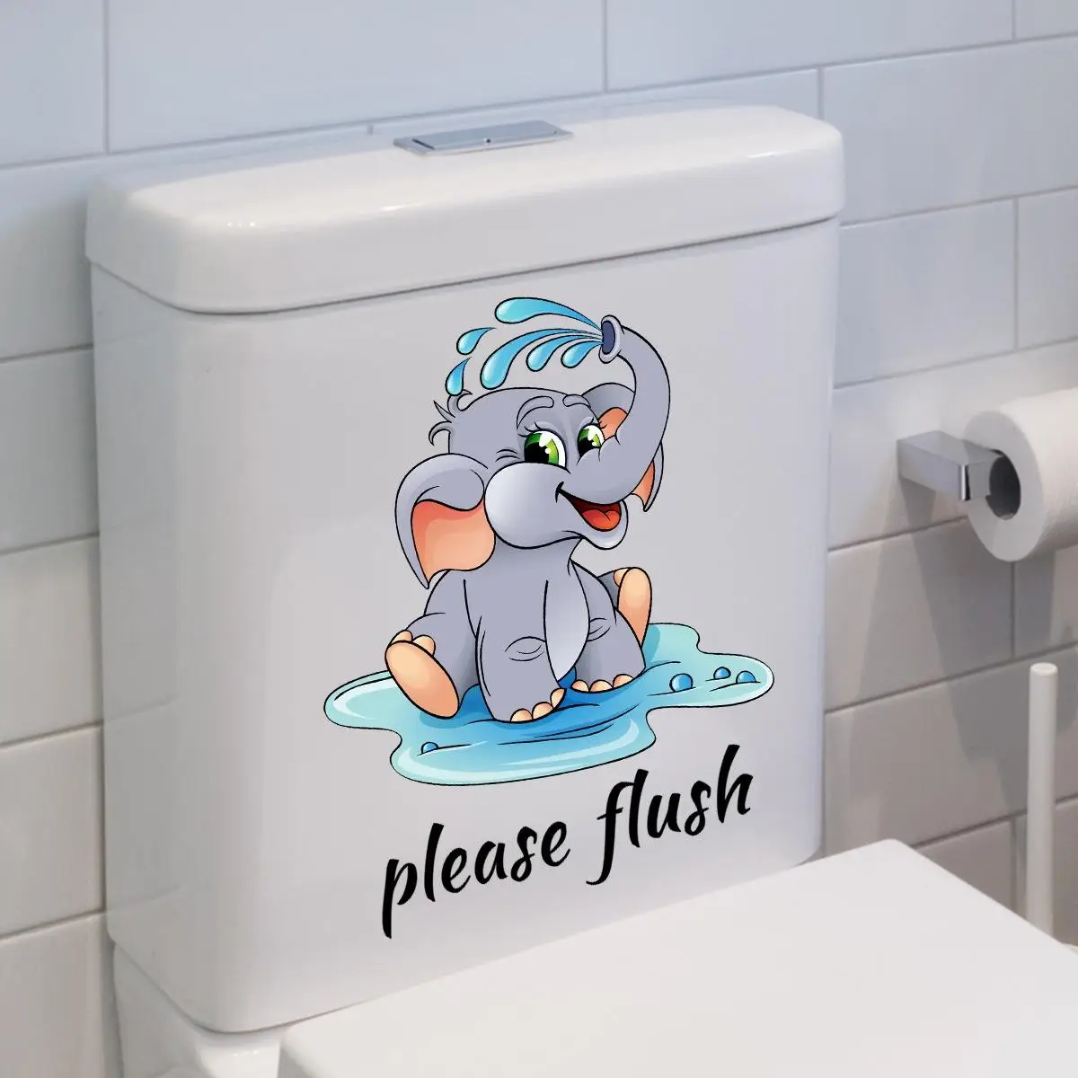 Cute Cartoon Elephant Slogan Sticker, 1 Count Removable Sticker for Bathroom Toilet, Self-adhesive Naughty Stickers