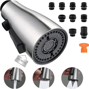 Pull Down Kitchen Faucet Head Replacement, 3-Function Metal Kitchen Faucet Head High Pressure Kitchen Sink Sprayer Replacement with 9 Adapters Compatible with American Standard,