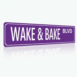 Wake & Bake Blvd Metal Tin Sign (16 x 4 Inch) – Funny Vintage Weed Marijuana Wall Art Decor, Slim Street Sign for Home Bar Cafe Garage Indoor/Outdoor, Humorous Gift for Mother’s Day, Father’s Day, Graduation, 4th of July, Vintage Metal Tin Sign