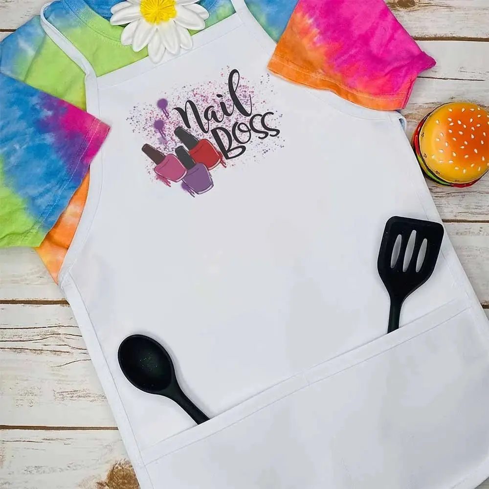 Personalized Nail Boss Kids Apron - Colorful Design with Pink, Pink Top & "Rachelle" Tag, Perfect Gift for Kids