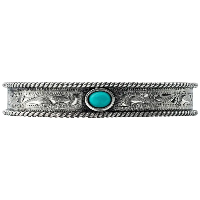 Charlie Western Cuff Bracelet | Simulated Turquoise Stone | Rope Edge | Hand Engraved Base