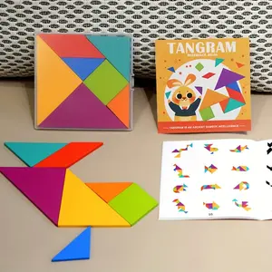 [Colorful Geometric Shapes Tangram Puzzle] Youngsters' Wooden Tangram Puzzle - Colorful Geometric Shapes for Math & Logic, Interactive Family Game Gifts for Birthdays