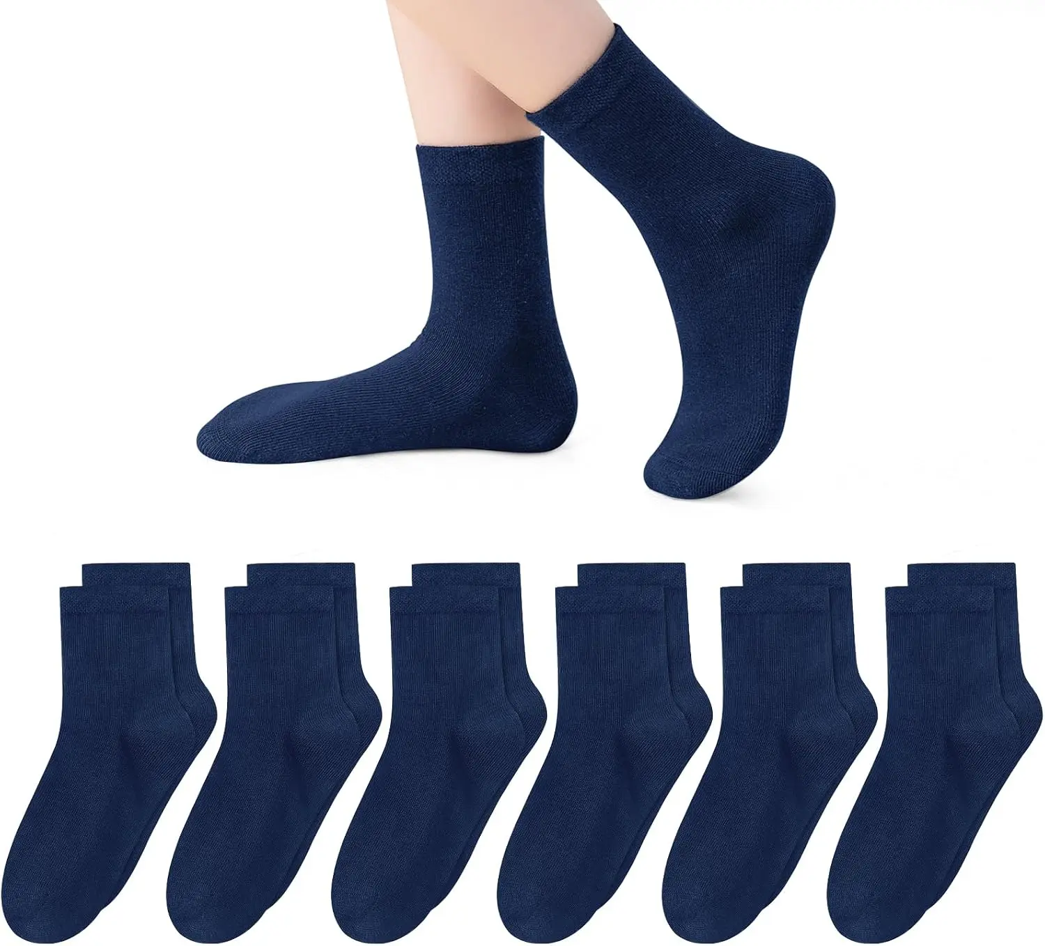 6 Pairs Kids Socks Boys Girls Crew Socks for School Uniform Cotton Seamless Toe Sock