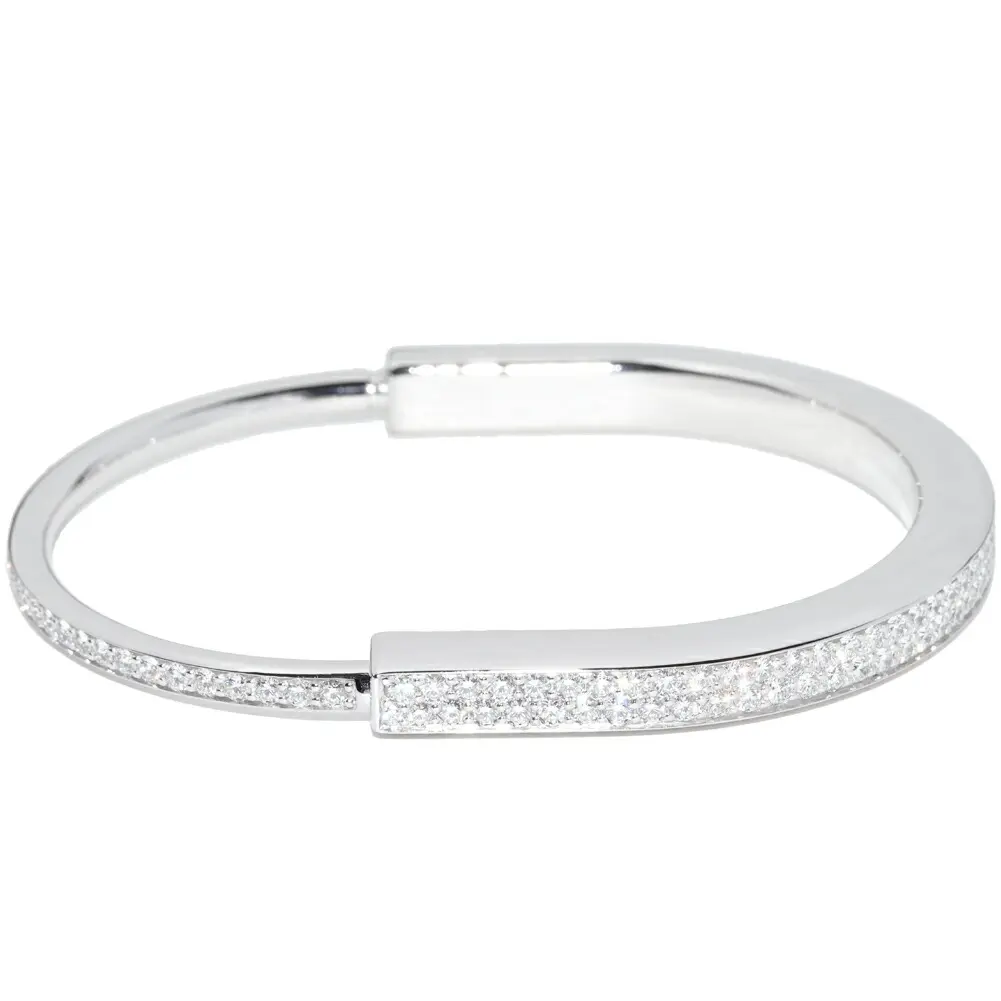 Pre-owned Tiffany & Co. 18K White Gold (Au750) Small Leather Goods Tiffany Lock Au750 Diamond Bracelet Size XL