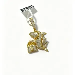 8100 Hustle Shark Charm | Bling Money Grab Shark Statement Necklace for Hip Hop