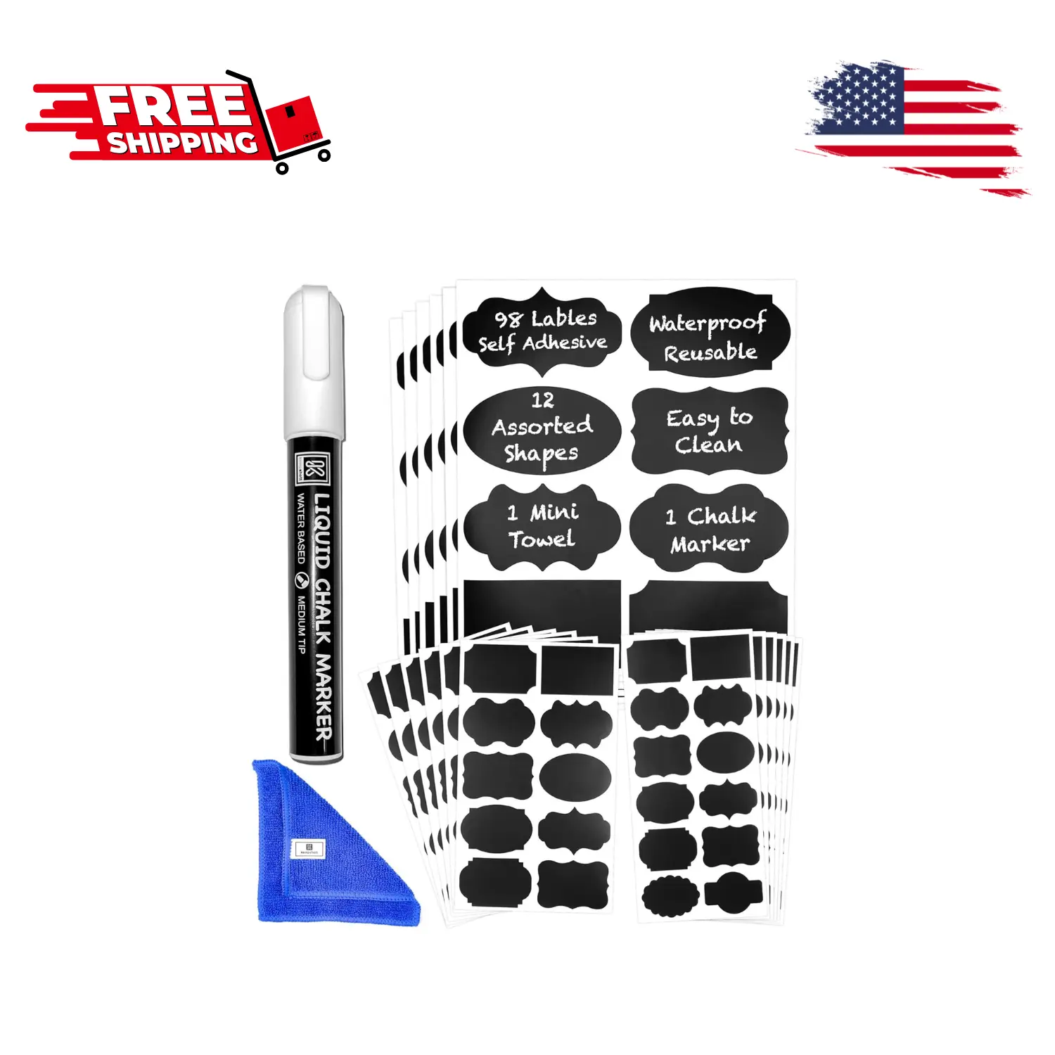 Chalkboard Labels for Jars 98pcs - Waterproof Reusable Chalk Sticker Labels