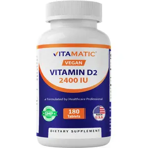Vitamatic Vitamin D2 60 mcg (2400 IU) - Ergocalciferol - 180 Vegetarian Tablets (180 Tablets (Pack of 1)) (1 Bottle) Dietary Healthcare