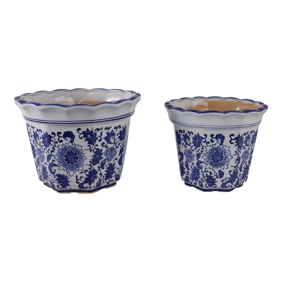 212 MAIN 10-12 in. Blue & White Chinoiserie Garden Pots - Set of 2 for Container Gardening & Plant Decor (Sagebrook Home 19141-01)