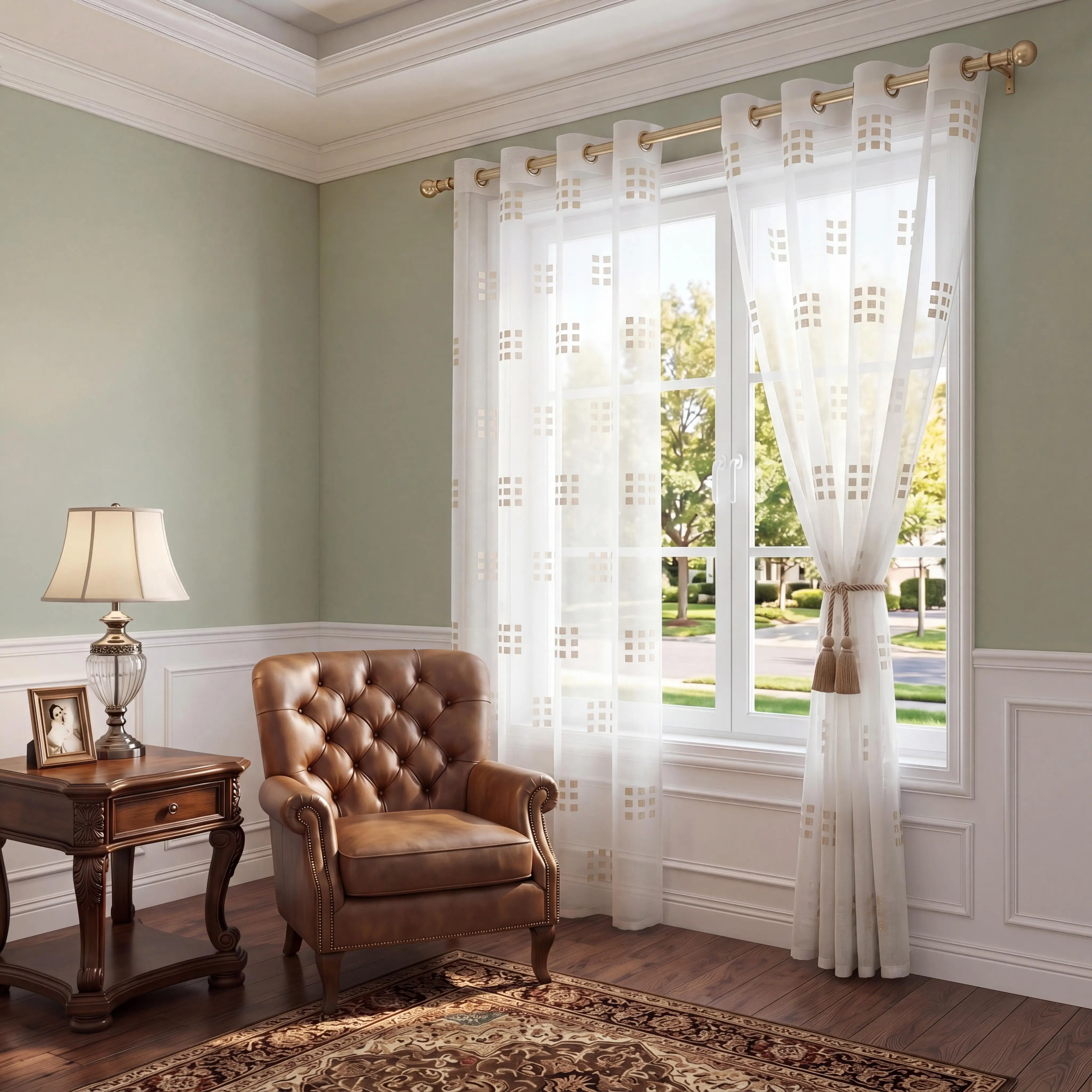 Modern Floral 2-Piece Stretch Flat Weave Cut Flower Curtains, 52x84in Grommet Top for Easy Installation, 2-Tone 9-Grid Durable Fade-Resistant Breathable Non-Customised Hand-Wash-Only Drapes for Bedroom, Living Room Decoration CT278