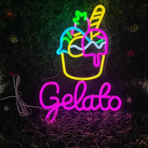 Ice Cream Shaped Neon Sign, USB Powered LED Glowing Wall Mounted Light, Decorative Light, Led Lighted, Led Ambient Lighting for Home Room Decoration, Ice Cream Shop, Milk Tea Shop, Decorative Lighting