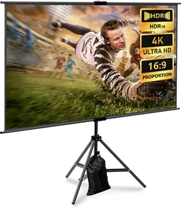Portable projection screen with stand for outdoor use: 100-inch 4K movie screen suitable for home backyards and indoors, 16:9 HD night view.