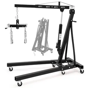 Engine Hoist with Lever, 2 T 4000 Lbs Heavy Duty Folding Cherry Picker Engine Lift Hydraulic Tilting Engine Shop Crane with 6 Iron Caster Wheels Telescopic Boom Hitch, Black