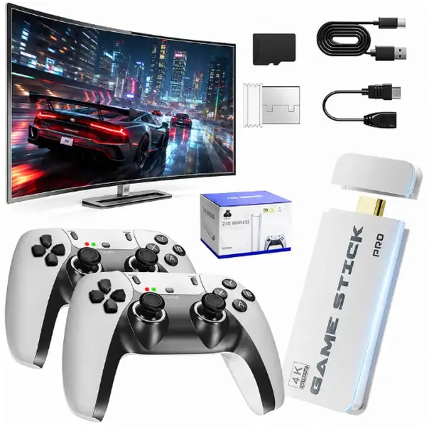 2026 New 3rd Gen Handheld Retro Game Stick, Plug-and-Play HDMI Game Console with 2 Cordless Controllers, USB-Cells Support for Indoor Family Gaming