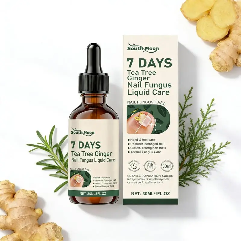 7 Days Tea Tree Ginger Nail Fungus Liquid Care 30ml for Remove Fungal Repair Renewal Damaged Nails Anti-infection Care Salon-Quality Nail Treatment at Home Triple Action Toenail Hydrating Strengthening Serum