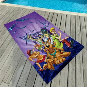 【JIT】One piece Scooby-Doo printed beach towel - lightweight polyester blend, quick-drying, modern purple and yellow logo design, suitable for travel, swimming, and beach activities, quick-dry fabric