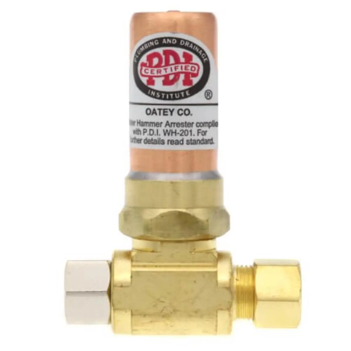 Oatey 34475 0.25 in. Plumbing Quiet Pipe Hammer Arrestor Comp Tee Fitting, Copper Piston Design OD Compression Female Fitting, 0-60 psi Water Shock Absorber